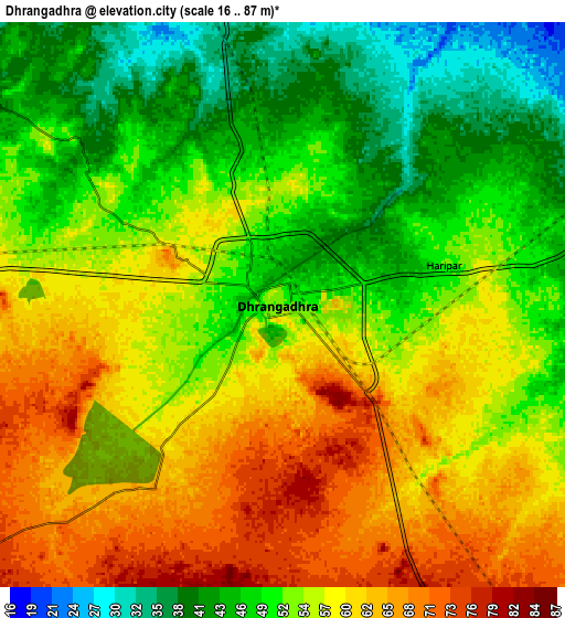 Zoom OUT 2x Dhrāngadhra, India elevation map