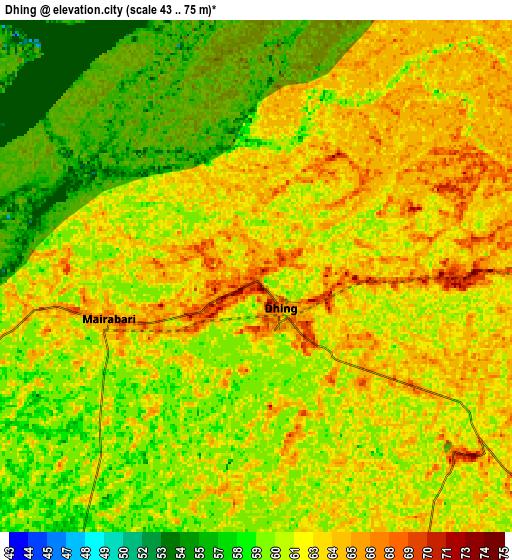 Zoom OUT 2x Dhing, India elevation map