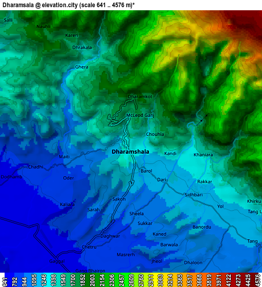 Zoom OUT 2x Dharamsala, India elevation map