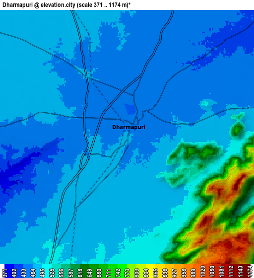 Zoom OUT 2x Dharmapuri, India elevation map