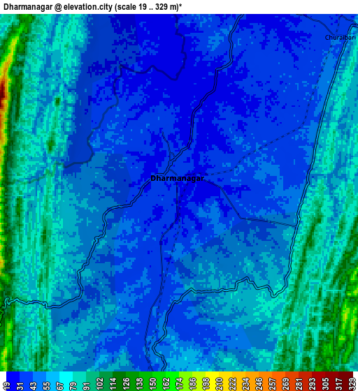 Zoom OUT 2x Dharmanagar, India elevation map