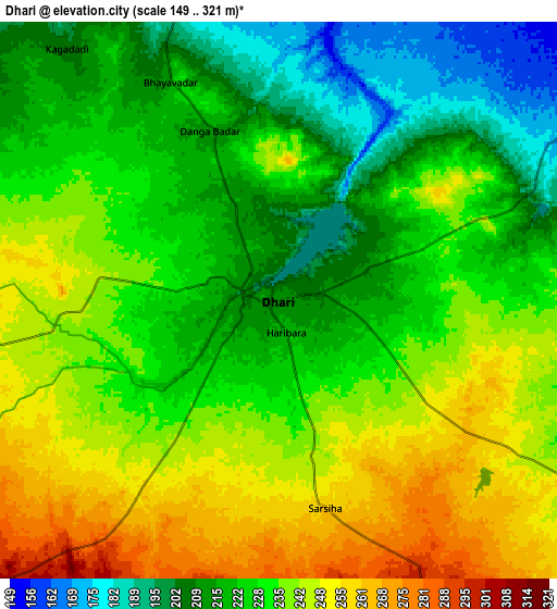 Zoom OUT 2x Dhāri, India elevation map