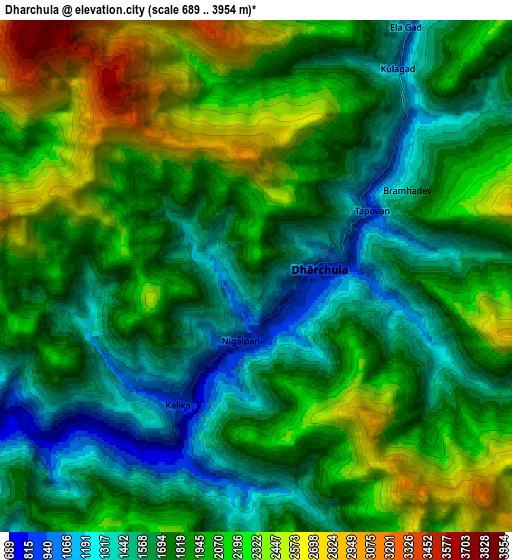 Zoom OUT 2x Dhārchula, India elevation map