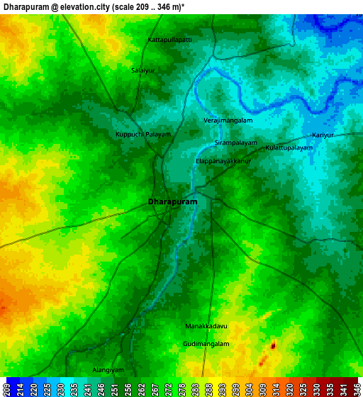 Zoom OUT 2x Dharapuram, India elevation map