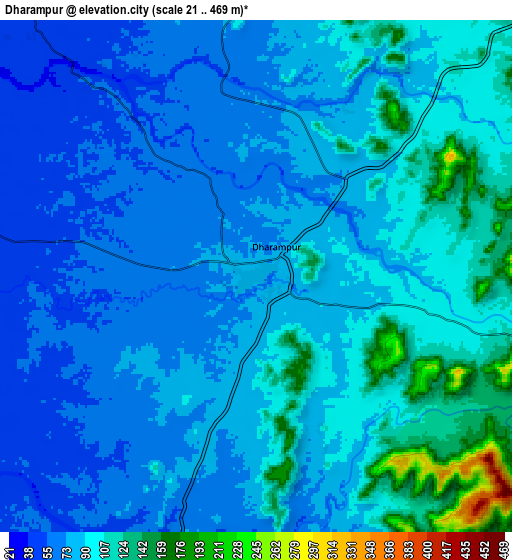 Zoom OUT 2x Dharampur, India elevation map