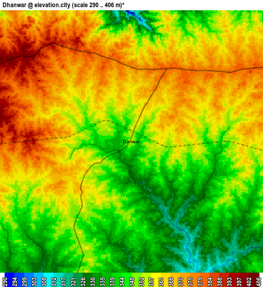 Zoom OUT 2x Dhanwār, India elevation map