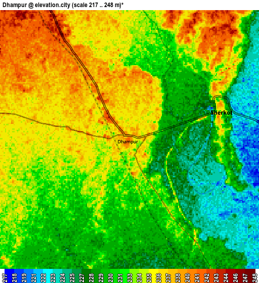 Zoom OUT 2x Dhāmpur, India elevation map