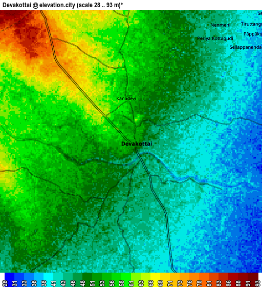 Zoom OUT 2x Devakottai, India elevation map