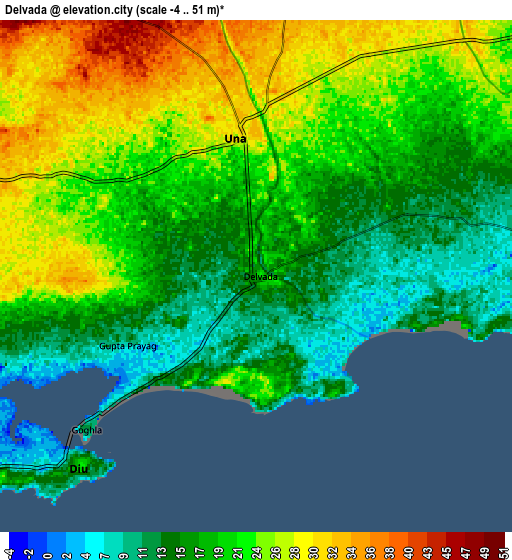 Zoom OUT 2x Delvāda, India elevation map