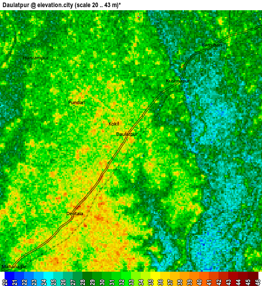Zoom OUT 2x Daulatpur, India elevation map