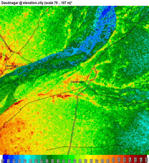 Zoom OUT 2x Daudnagar, India elevation map