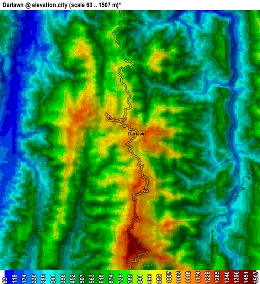 Zoom OUT 2x Darlawn, India elevation map