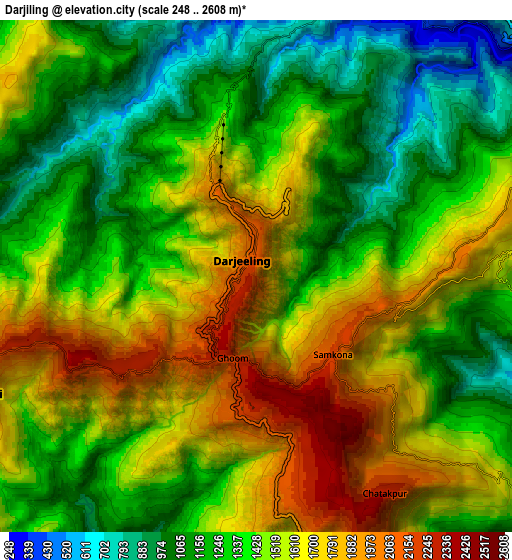 Zoom OUT 2x Dārjiling, India elevation map