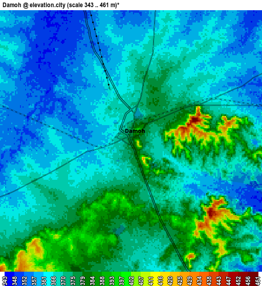 Zoom OUT 2x Damoh, India elevation map