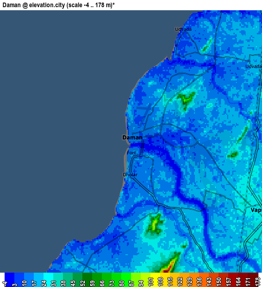 Zoom OUT 2x Daman, India elevation map