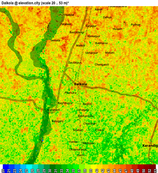 Zoom OUT 2x Dalkola, India elevation map