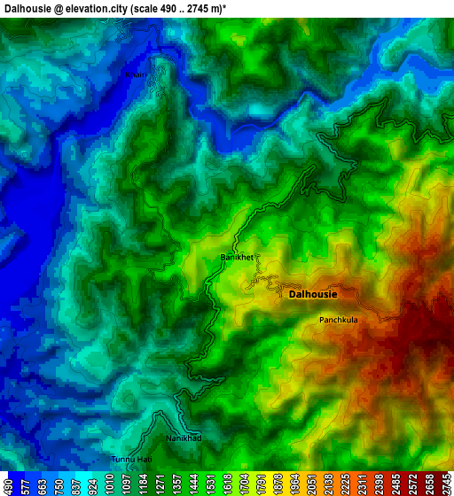 Zoom OUT 2x Dalhousie, India elevation map