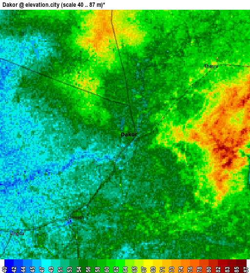 Zoom OUT 2x Dākor, India elevation map