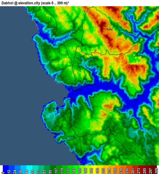 Zoom OUT 2x Dābhol, India elevation map
