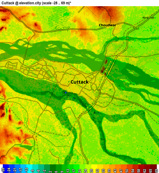 Zoom OUT 2x Cuttack, India elevation map