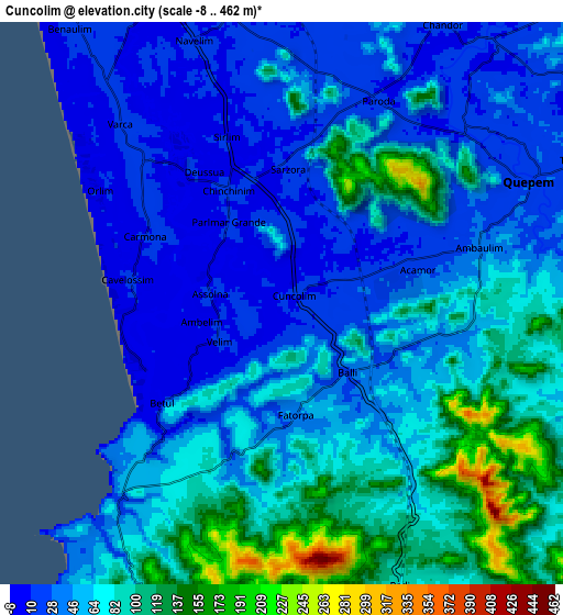 Zoom OUT 2x Cuncolim, India elevation map