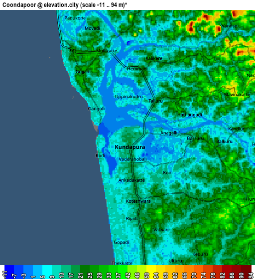 Zoom OUT 2x Coondapoor, India elevation map