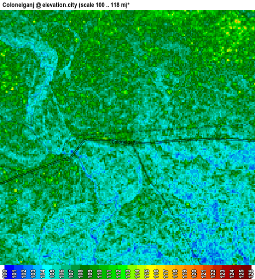 Zoom OUT 2x Colonelganj, India elevation map