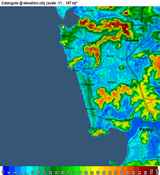 Zoom OUT 2x Calangute, India elevation map