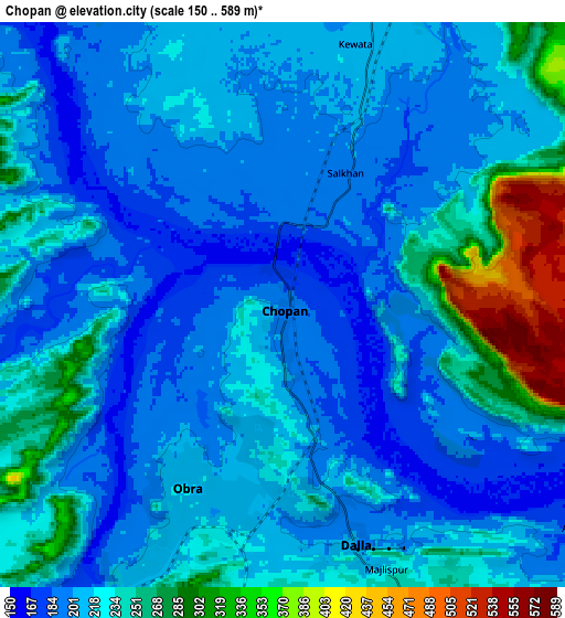 Zoom OUT 2x Chopan, India elevation map