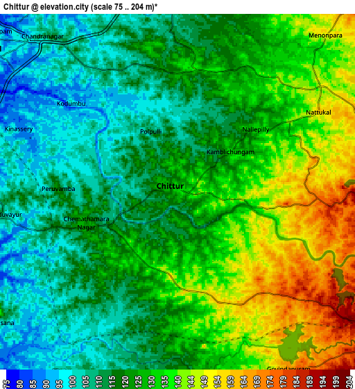 Zoom OUT 2x Chittūr, India elevation map