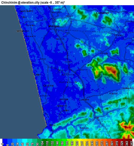 Zoom OUT 2x Chinchinim, India elevation map
