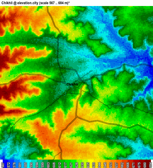 Zoom OUT 2x Chikhli, India elevation map