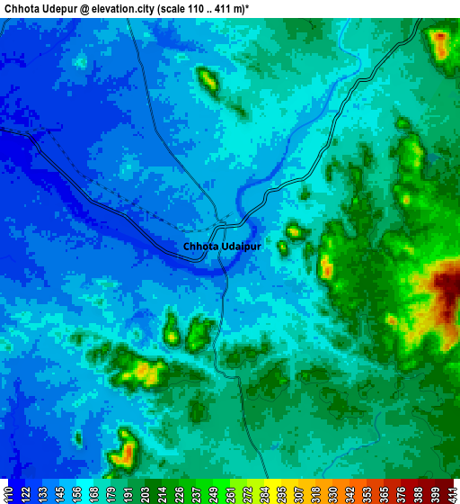 Zoom OUT 2x Chhota Udepur, India elevation map