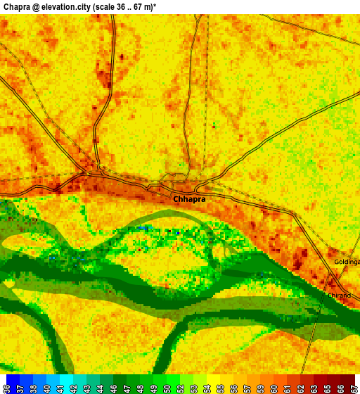 Zoom OUT 2x Chāpra, India elevation map