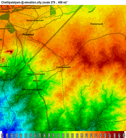 Zoom OUT 2x Chettipālaiyam, India elevation map