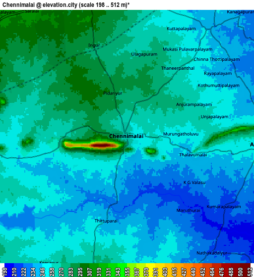 Zoom OUT 2x Chennimalai, India elevation map