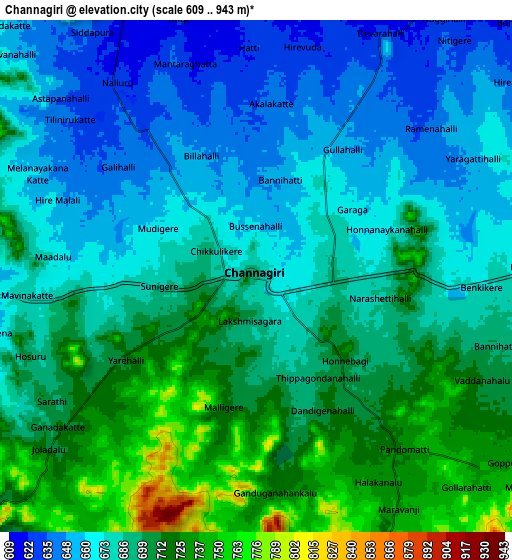 Zoom OUT 2x Channagiri, India elevation map