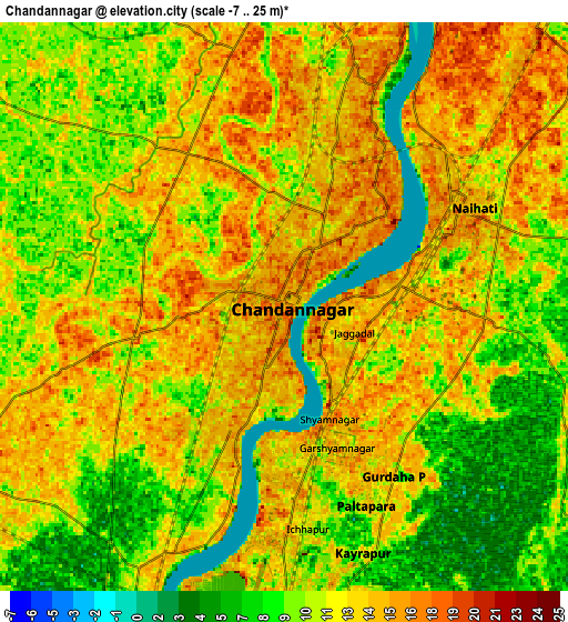 Zoom OUT 2x Chandannagar, India elevation map