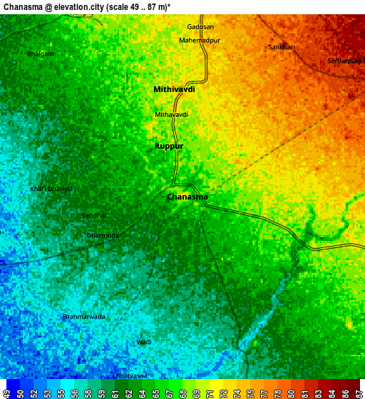 Zoom OUT 2x Chānasma, India elevation map