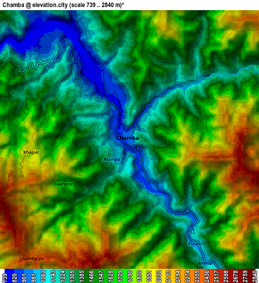 Zoom OUT 2x Chamba, India elevation map