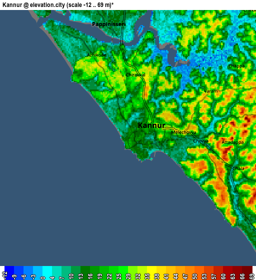 Zoom OUT 2x Kannur, India elevation map