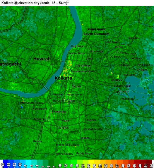 Zoom OUT 2x Kolkata, India elevation map