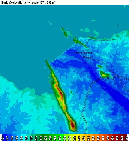 Zoom OUT 2x Burla, India elevation map