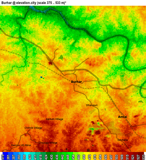 Zoom OUT 2x Burhar, India elevation map