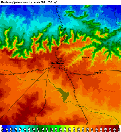 Zoom OUT 2x Buldāna, India elevation map