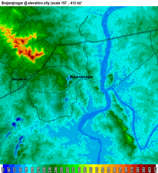 Zoom OUT 2x Brājarājnagar, India elevation map