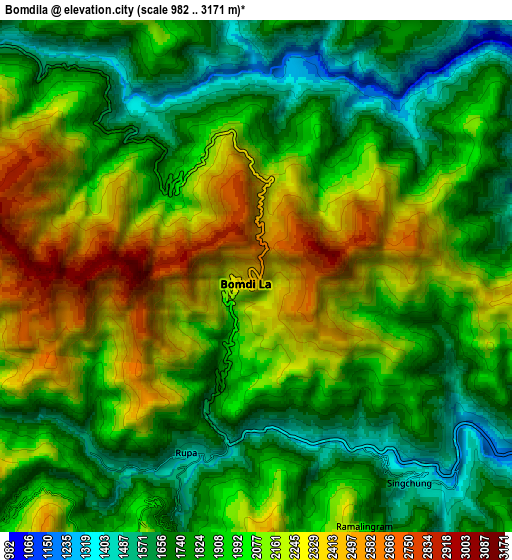 Zoom OUT 2x Bomdila, India elevation map