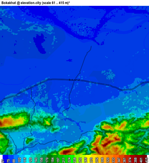 Zoom OUT 2x Bokākhāt, India elevation map