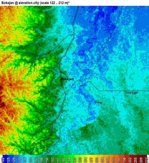 Zoom OUT 2x Bokajān, India elevation map