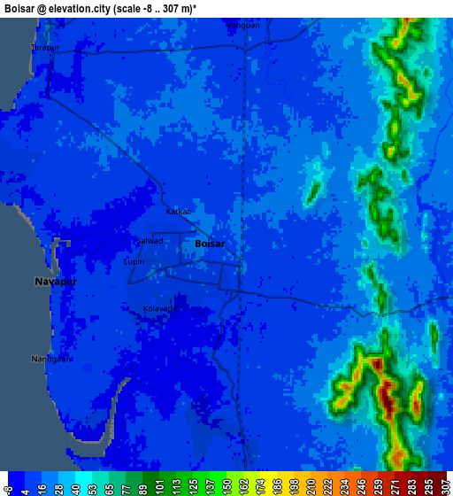 Zoom OUT 2x Boisar, India elevation map